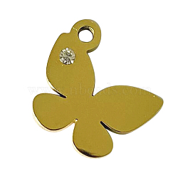 Ion Plating(IP) 304 Stainless Steel Charms, Manual Polishing, with Crystal Rhinestone, butterfly, Golden, 13.5x12x1.5mm, Hole: 1.2mm(STAS-L245-007G)