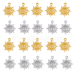 20Pcs 2 Colors 304 Stainless Steel Pendants, Sun with Human Face, Golden & Stainless Steel Color, 17.5x15x2.5mm, Hole: 1.6mm, 10pcs/color(STAS-DC0013-21)