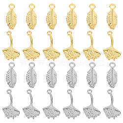 DICOSMETIC 24Pcs 4 Style 304 Stainless Steel Pendants, Ginkgo Leaf & Leaf, Golden & Stainless Steel Color, 15.5~18x6~10.5x1.5~2mm, Hole: 1.8~2mm, 6pcs/style(STAS-DC0010-14)