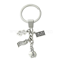 Alloy Keychain, with Iron Findings, Dollar, Antique Silver, 7.7cm(KEYC-YW00048)