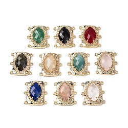 Brass Micro Pave Cubic Zirconia Connector Charms with Mixed Natural Gemstone, Oval, Faceted, Rack Plating, 22x20x6~7mm, Hole: 1.2mm(KK-Z096-02G)