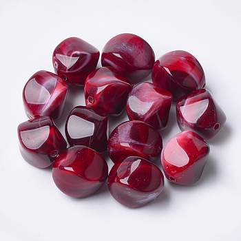 Acrylic Beads, Imitation Gemstone Style, Nuggets, Dark Red, 15.5x12x12mm, Hole: 1.8mm, about 310pcs/500g