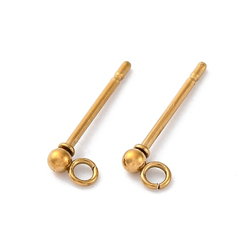 202 Stainless Steel Ball Stud Earring Findings, with 304 Stainless Steel Pins and Loop, Round, Real 18K Gold Plated, 2mm, Pin: 0.8mm