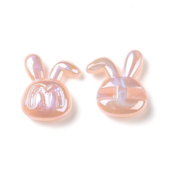 Opaque Acrylic Beads, AB Color Plated, Rabbit with Letter M Pattern, Light Salmon, 41x33x11.5mm, Hole: 3.2mm