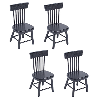 Mini Wood Chairs, Dollhouse Furniture Accessories, for Miniature Dinning Room, Black, 40x41x84mm