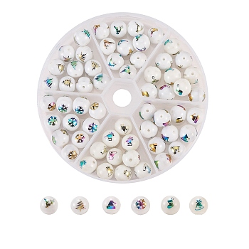 Electroplate Opaque Glass Beads, Christmas Themed, Round, Mixed Color, 10mm, Hole: 1.2mm, 60pcs/box
