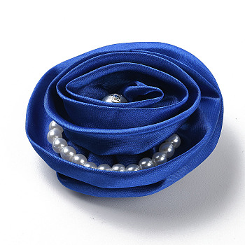 Flower Cloth with Plastic Pearl Brooch Pin, Platinum Tone Iron Pin for Clothes Bags, Blue, 70~75x72~80x27~32mm