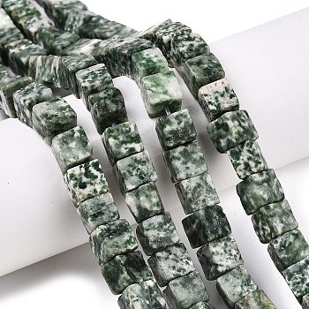 Natural Green Spot Jasper Beads Strands, Cube, 7.5~9x7.5~9x7.5~9mm, Hole: 1.2mm, about 47~49pcs/strand, 15.35~15.79''(39~40.1cm)