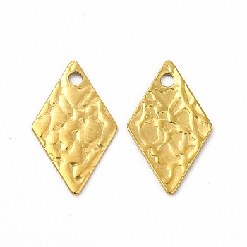 Ion Plating(IP) 304 Stainless Steel Pendants, Textured, Rhombus, Real 18K Gold Plated, 16x9.5x0.6mm, Hole: 1.4mm