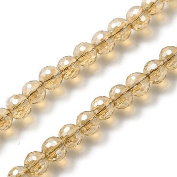 Glass Beads Strands, Imitation Quartz, Faceted, Round, Wheat, 6mm, Hole: 1.2mm, about 95~100pcs/strand, 20.47''(52cm)