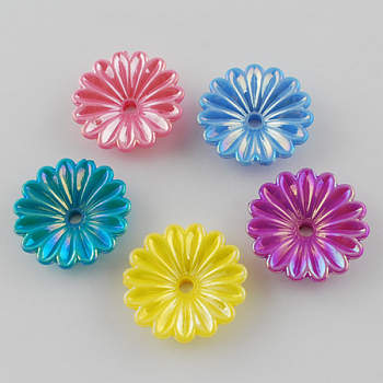 Opaque Acrylic Beads, AB Color Plated, Flat Round, Mixed Color, 31x7mm, Hole: 4mm, about 295pcs/500g