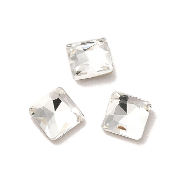 Glass Rhinestone Cabochons, Point Back & Back Plated, Faceted, Square, Crystal, 5x5x2mm