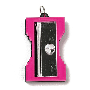 Teachers' Day Double-Sided Printed Acrylic Big Pendants, with Iron Jump Ring, Pencil Sharpener, 38x21x4mm, Hole: 5.5mm