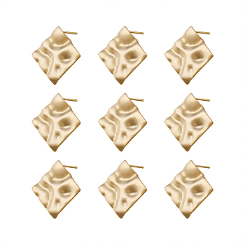 Brass Stud Earring Findings, with Loop, Rhombus, Real 18K Gold Plated, 25x25mm, Hole: 2.5mm, pin: 0.8mm