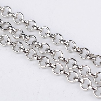 Iron Rolo Chains, Round, Belcher Chain, with Spool, Unwelded, Lead Free, Platinum, 3x1mm