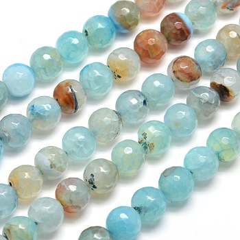Dyed Natural Agate Faceted Round Beads Strands, Pale Turquoise, 10mm, Hole: 1mm, about 38pcs/strand, 15 inch