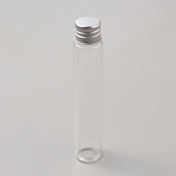 Clear Glass Bead Storage Tubes, with Aluminum Cap, Silicone Stopper, Refillable Bottle, Silver, 12x2.2cm, Capacity: 30ml(1.01fl. oz)