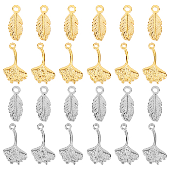 DICOSMETIC 24Pcs 4 Style 304 Stainless Steel Pendants, Ginkgo Leaf & Leaf, Golden & Stainless Steel Color, 15.5~18x6~10.5x1.5~2mm, Hole: 1.8~2mm, 6pcs/style