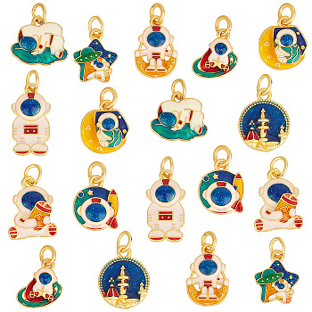 Elite 18Pcs 9 Style Alloy Enamel Pendants Sets, Cadmium Free & Lead Free, with Glitter Powder and Jump Rings, Matte Gold Color, Mixed Shapes, Mixed Color, 13~19x11~12.5x2.5~4mm, Hole: 3mm, 2pcs/style