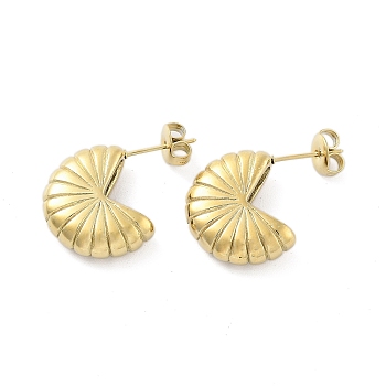 304 Stainless Steel Flower Stud Earrings, Half Hoop Earrings, Real 14K Gold Plated, 18x5mm