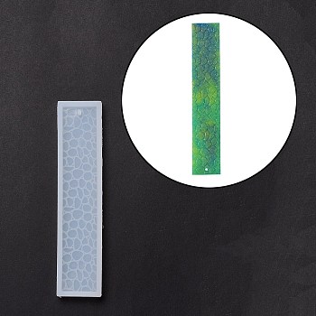 DIY Bookmark Silicone Molds, Resin Casting Molds, For UV Resin, Epoxy Resin Jewelry Making, Rectangle with Stones, White, 150x33x7mm, Hole: 2.5mm, Inner Diameter: 140x26mm