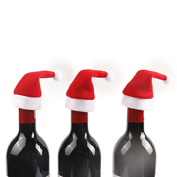 Christmas Hat Velvet Wine Bottle Cover, Knife and Fork Cover, Christmas Party Decoration, FireBrick, 65~70x40~45mm