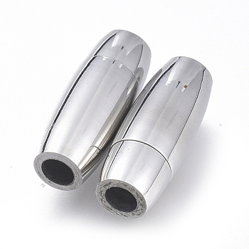 304 Stainless Steel Magnetic Clasps with Glue-in Ends, Oval, Stainless Steel Color, 16.5x6x6mm, Hole: 3mm