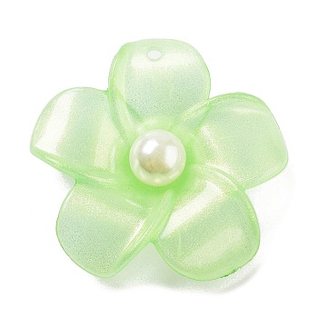 Opaque Resin Pendants, with ABS Imitation Pearl, Flower, Pale Green, 42x44x11.5mm, Hole: 2.3mm