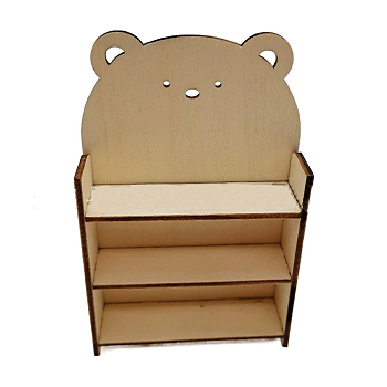 3-Tier Wooden Display Riser Stands for Jewelry Cosmetic Glasses, Bear Shape, Old Lace, 8x2.2x12.5cm