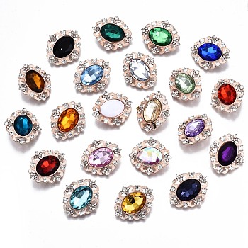 Alloy Acrylic Rhinestone Shank Buttons, with Rhinestone, Faceted, Oval, Mixed Color, 31~32x27.5x9mm, Hole: 1.5mm