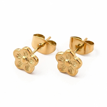 304 Stainless Steel Flower Stud Earrings for Women, Real 18K Gold Plated, 7x7mm, Pin: 0.7mm