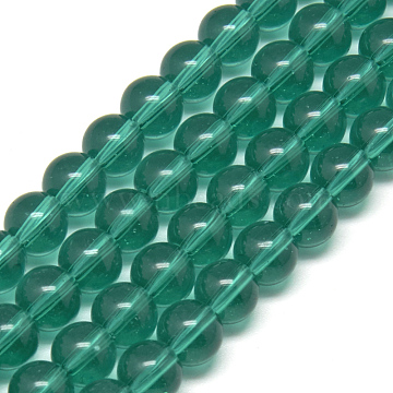 Glass Beads Strands, Round, Teal, 6mm, Hole: 1mm, about 50pcs/strand, 13 inch(X-GR6mm53Y)