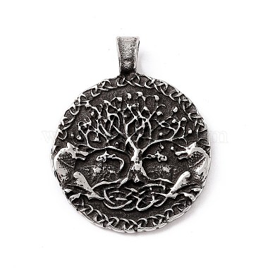 Antique Silver Flat Round 304 Stainless Steel Pendants