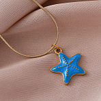 Vintage Ocean 304 Stainless Steel Enamel Starfish Pendant Necklaces for Women, Golden, Deep Sky Blue, 14.96 inch(38cm)(FT5866)