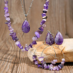 Bohemian Style Natural Amethyst Teardrop Pendant Necklaces & Chip Beaded Necklaces & Hoop Earrings & Dangle Earrings Sets, 470mm(WG11994-01)