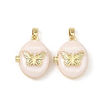 Brass Enamel Photo Locket Pendants, Oval with Butterfly Openable Charms, White, Real 18K Gold Plated, 22x17x7.5mm, Hole: 4x2.5mm, inner size: 15x11mm(KK-L277-01G)