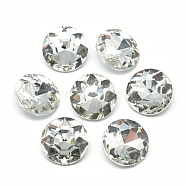 Pointed Back Glass Rhinestone Cabochons, Back Plated, Faceted, Flat Round, Clear, 14x5.8mm(RGLA-T029-14mm-01)