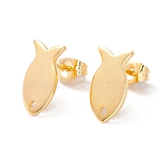 201 Stainless Steel Stud Earring Findings with Hole, 304 Stainless Steel Pins and Ear Nuts, Fish, Real 24K Gold Plated, 13.5x7.5mm, Hole: 1.4mm, Pin: 0.8mm(EJEW-A071-02G)