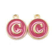Golden Plated Alloy Enamel Charms, Cadmium Free & Lead Free, Enamelled Sequins, Flat Round with Letter, Camellia, Letter.C, 14x12x2mm, Hole: 1.5mm(ENAM-S118-08C)