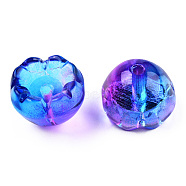 Transparent Spray Painted Glass Beads, Two Tone, Flower, Blue, 9x13x13mm, Hole: 1.6mm(GLAA-N035-032-G01)