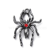 Gothic Rack Plating Alloy Pendants, with Red Rhinestone, Spider, Gunmetal, 29x20.5x5mm, Hole: 1.5mm(PALLOY-V002-16B-01)