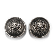 1-Hole Zinc Alloy Shank Buttons, Flat Round with Skull, Gunmetal, 15x9.5mm, Hole: 2mm(BUTT-WH0007-01B)