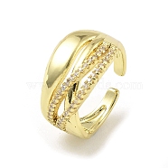 Rack Plating Brass Micro Pave Cubic Zirconia Open Cuff Ring, Criss Cross Ring, Long-Lasting Plated, Lead Free & Cadmium Free, Real 18K Gold Plated, Inner Diameter: 18mm(RJEW-H218-06G)