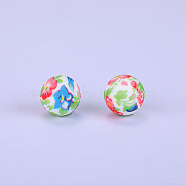 Printed Round with Flower Pattern Silicone Focal Beads, Colorful, 15x15mm, Hole: 2mm(SI-JX0056A-116)