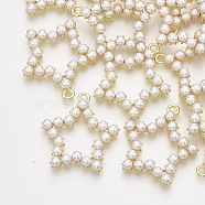 ABS Plastic Imitation Pearl Pendants, with Alloy Findings, Star, Light Gold, 29.5x27.5x5mm, Hole: 2mm(PALLOY-T071-067)