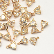 Triangle Alloy Charms, with Cubic Zirconia, Light Gold, 11x9x5mm, Hole: 1mm(X-ZIRC-R007-039A-02)