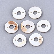 Freshwater Shell Links Connectors, Flat Round, Seashell Color, 11x1.5mm, Hole: 1.2mm(SHEL-S276-124)