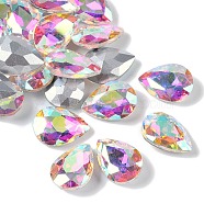 Glass Pointed Back Rhinestone, Back Plated, Faceted, Teardrop, Clear AB, 14x10x5mm(RGLA-Q001-8)