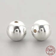 925 Sterling Silver Beads, Round, Silver, 4x4mm, Hole: 1mm(STER-S002-15-4mm)