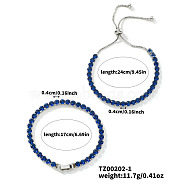 2Pcs 2 Style Cubic Zirconia Chain Bracelet Set, Adjustable Brass Slider Couple Bracelets, Blue, (SK7493-1)